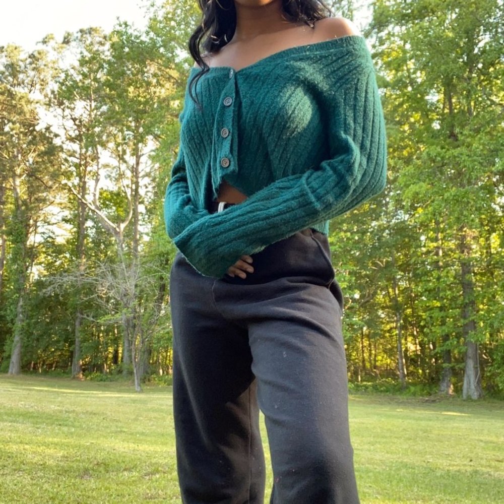 Teal Cropped Cardigan